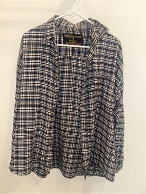 Men’s Navy & White Plaid Button-Down Shirt
